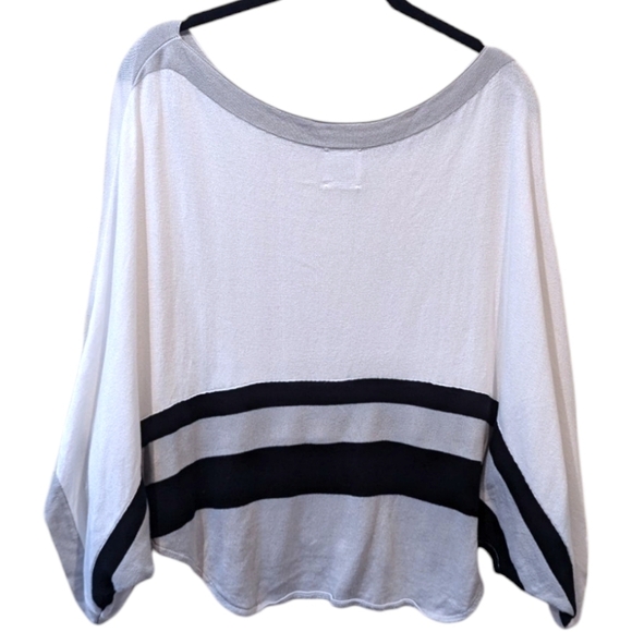 PLANET Boat Neck Bat Wing Monochrome Striped Pima Cotton Lightweight Sweater (M) - Picture 2 of 4